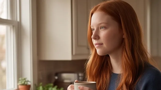 First frame: Nora at the kitchen window