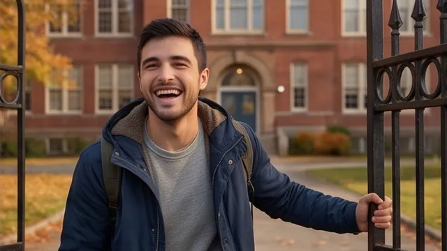First frame: Theo at the school gate